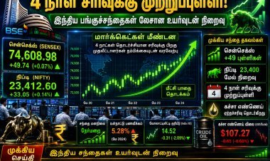 4 நாள் சரிவுக்கு முற்றுப்புள்ளி.. உயர்வுடன் முடிந்த இந்திய பங்குச் சந்தை