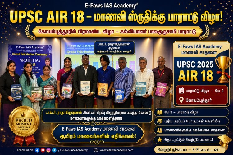 அகில இந்திய தரவரிசை 18: ஸ்ருதி சாதனைக்கு கோயம்புத்தூரில் பாராட்டு விழா