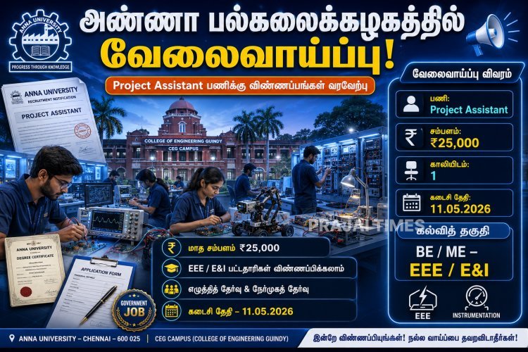 அண்ணா பல்கலைக்கழகத்தில் புராஜெக்ட் அசிஸ்ட்டென்ட் வேலைவாய்ப்பு அறிவிப்பு