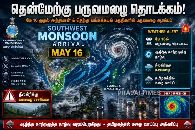 மே 16ல் தென்மேற்கு பருவமழை தொடங்க வாய்ப்பு.. சென்னை வானிலை ஆய்வு மையம் தகவல்