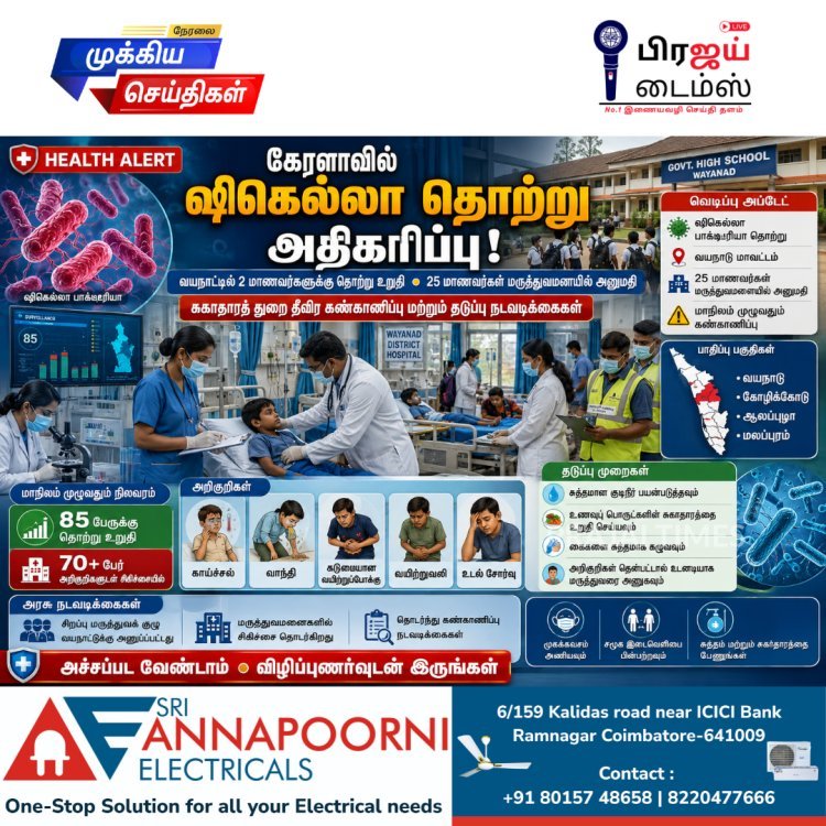 கேரளாவில் ஷிகெல்லா தொற்று பரவல்: வயநாட்டில் 25 மாணவர்கள் மருத்துவமனையில் அனுமதி