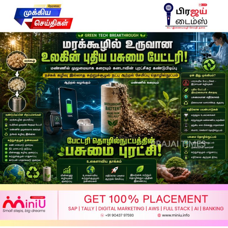 மரக்கூழில் இருந்து உருவான புதிய பேட்டரி: மண்ணில் கரைந்து நச்சுக் கழிவு இல்லாமல் மறையும் கனடாவின் கண்டுபிடிப்பு