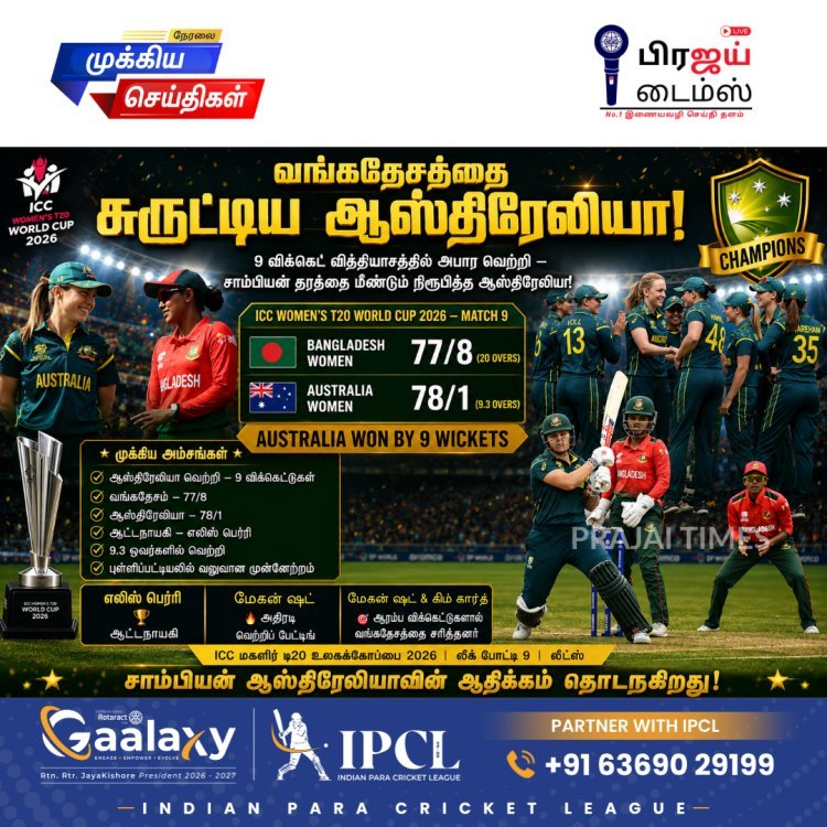 மகளிர் உலகக்கோப்பை: வங்கதேசத்தை 9 விக்கெட் வித்தியாசத்தில் நொறுக்கிய ஆஸ்திரேலியா