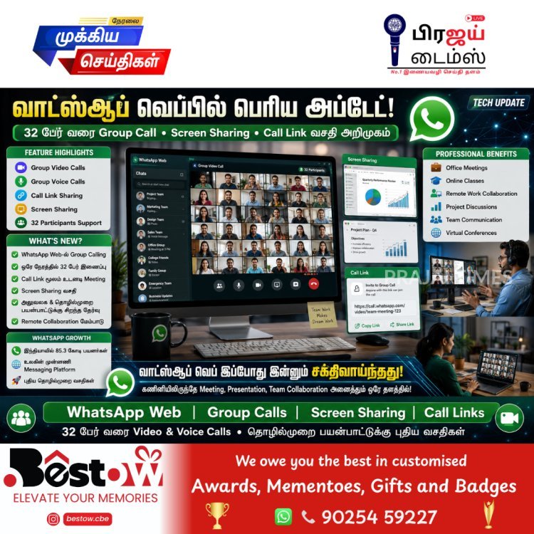 வாட்ஸ்ஆப் வெப்பில் புதிய அப்டேட்.. 32 பேருடன் வீடியோ கால் வசதி அறிமுகம்!
