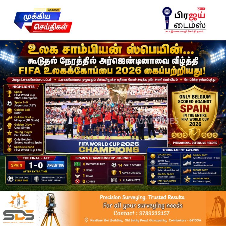 FIFA உலகக்கோப்பை 2026 சாம்பியன் ஸ்பெயின்! கூடுதல் நேரத்தில் அர்ஜென்டினாவை 1-0 என வீழ்த்தி வரலாற்று சாதனை