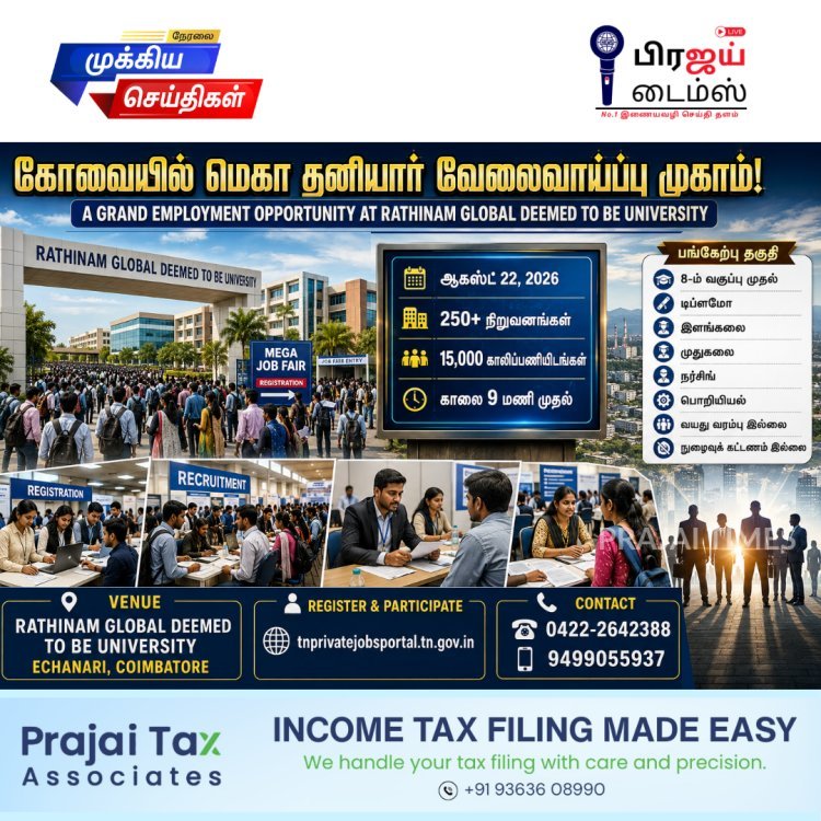 கோவையில் மெகா தனியார் வேலைவாய்ப்பு முகாம்! 15,000 காலிப்பணியிடங்கள்!