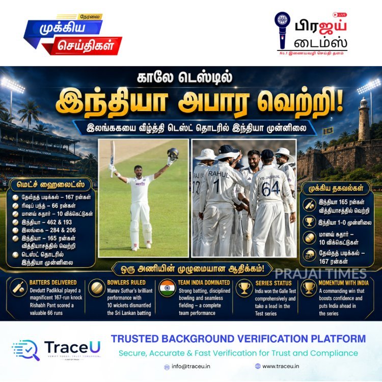 இந்தியா vs இலங்கை முதல் டெஸ்ட்: 165 ரன்கள் வித்தியாசத்தில் இந்தியா அபார வெற்றி!