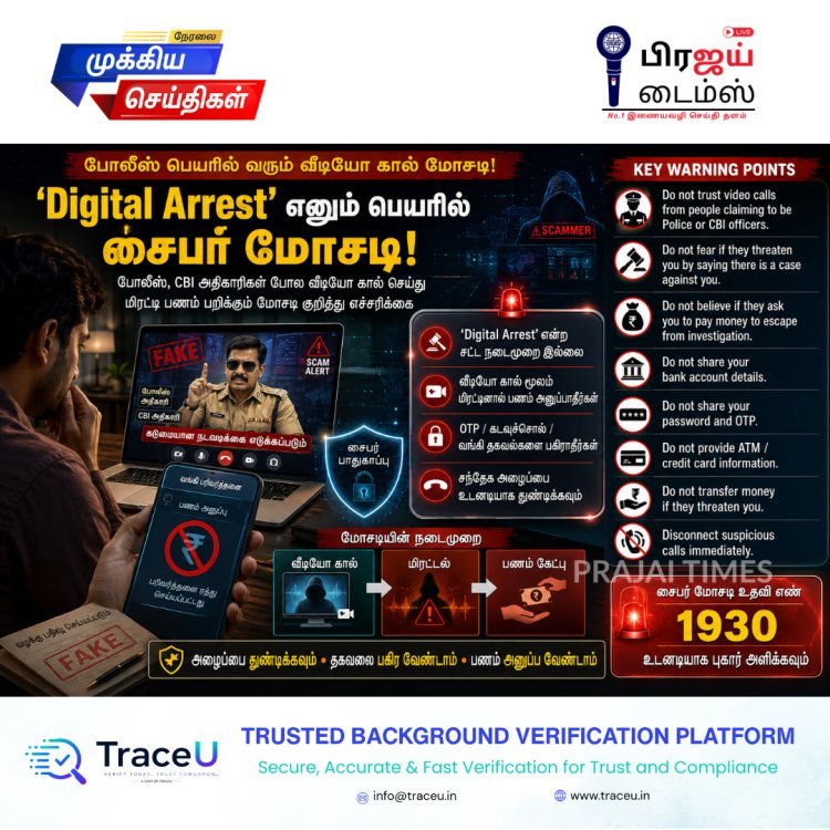 போலீஸ் பெயரில் வீடியோ கால் மோசடி: ‘Digital Arrest’ குறித்து சைபர் எச்சரிக்கை!