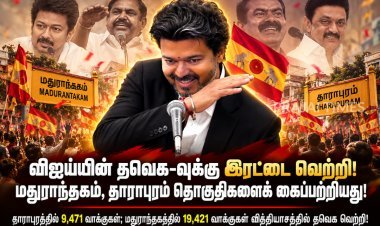 விஜய்யின் தவெக-வுக்கு இரட்டை வெற்றி! மதுராந்தகம், தாராபுரம் தொகுதிகளைக் கைப்பற்றியது